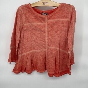Anthropologie AKEMI + KIN Seamed Peplum Orange 3/4 Sleeve Oversized Top Sz Small